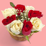 Classic Red and White Roses Arrangement in a Basket