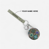 Personalized Name Printed on Elegant Double-Sided Mirror with Keyring and PU Leather Strap