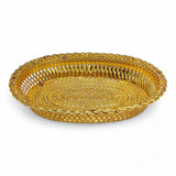 Golden Flower-Patterned Oval Decorative Tray