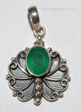 Sterling Silver Butterfly Green Onyx Pendant