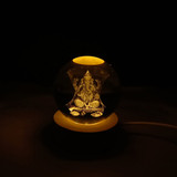 Lord Ganesh Crystal Ball Light with Wooden Base
