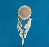 Dreamcatcher with Floral Design and White Feathers- 41 Inches