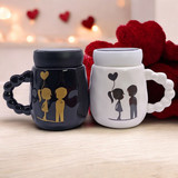 Cute Couple Printed Mugs with Bubble Handles & Crystal Lids