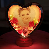 Floral-Design Red Heart-Shaped LED Light Photo Frame