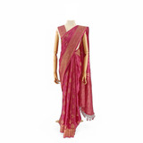 Graceful Rouge Pink Banglori Silk Saree Adorned with Golden Floral Accents