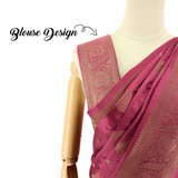 Graceful Rouge Pink Banglori Silk Saree Adorned with Golden Floral Accents