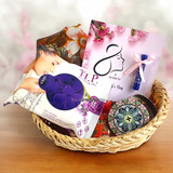 Her Perfect Trio: Women's Day Basket with Scarf, Candle & Fragrance