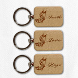 Faith ,Love & Hope-Laser Engraved Rectangular Wooden Keyring Trio Faith ,Love & Hope-Laser Engraved Rectangular Wooden Keyring Trio