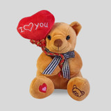 Brown Teddy Sitting with Bow and I Love You Heart Design- 8 Inches