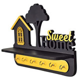 Sweet Home Wooden Key Holder with 5 Stainless Steel Hooks