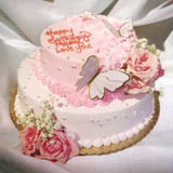 Beautiful Flower & Butterfly Design Two Layer Cake (3lbs)- Vanilla Cake