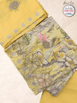Yellow Color Floral Design Cotton Kurtha Set