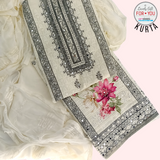 Unstitched Grey Floral Design Pattern Kurta Set with Suruwal & Dupatta- Off White Unstitched Grey Floral Design Pattern Kurta Set with Suruwal & Dupatta- Off White