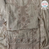 Unstitched Light Grey Soft Georgette Kurta Set with Zari Detailing