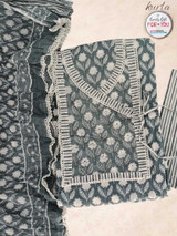 Grey Cotton Unstitched Dress Material with White Floral & Linear Design Giftmandu