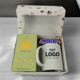 Logo Printed Ceramic Mug with Rakura Green Tea & Snickers