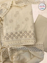 Pastel Yellow Cotton Unstitched Kurtha Set with Beads & Sitara Work Giftmandu