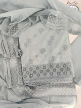 Cotton Unstitched Suit – Grey with Floral Beadwork Giftmandu