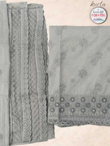 Cotton Unstitched Suit – Grey with Floral Beadwork Giftmandu