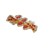 Red Stone Adorned Bow Detailed Golden Hair Clip