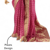 Dark Pink Dola Silk Saree with Leaf & Floral Pattern