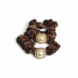 Brown Small Silk Scrunchy Pair with Moti Pearl