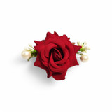 Two Velvet Red Rose Attached with Moti Pearl Hair Clip