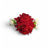 Two Velvet Red Rose Attached with Moti Pearl Hair Clip