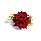 Two Velvet Red Rose Attached with Moti Pearl Hair Clip