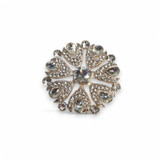 Shimmering Silver Stone Adorned Round Floral Saree Pin