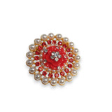Rose-Centered Moti Embellished Round Saree Pin