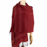 Linear Design Red Pashmina with Zari