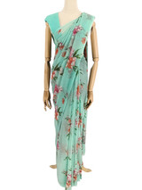 Sea Green Chiffon Saree with Floral Design