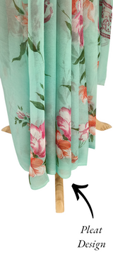 Sea Green Chiffon Saree with Floral Design