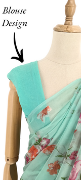 Sea Green Chiffon Saree with Floral Design