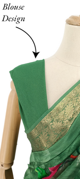 Graceful Green Floral Chiffon Saree with Golden Border