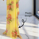 Light Yellow Chiffon Saree with Floral Design Giftmandu
