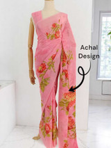 Pink Chiffon Saree with Floral Print Design Giftmandu