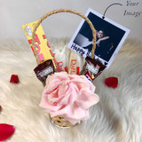 Birthday Gift Basket with Premium Chocolates, Pink Rose & Personalized Photo
