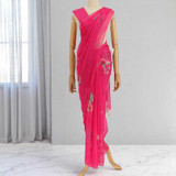 Pink Chiffon Saree With Floral Design