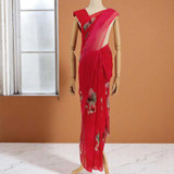 Red & Pink Chiffon Saree With Floral Design