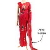 Red Chiffon Saree With Floral Design Giftmandu