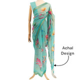 Sea Green Chiffon Saree With Golden Floral Border Giftmandu