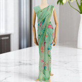 Light Green Chiffon Saree With Golden Border