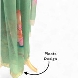 Green Chiffon Saree With Golden Floral Border Giftmandu