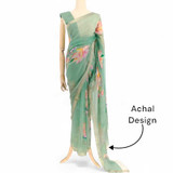Green Chiffon Saree With Golden Floral Border Giftmandu