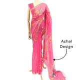 Multicolor Flower Printed Chiffon Saree - Flamingo Pink Giftmandu