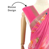 Multicolor Flower Printed Chiffon Saree - Flamingo Pink Giftmandu