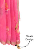 Multicolor Flower Printed Chiffon Saree - Flamingo Pink Giftmandu