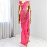 Multicolor Flower Printed Chiffon Saree - Flamingo Pink